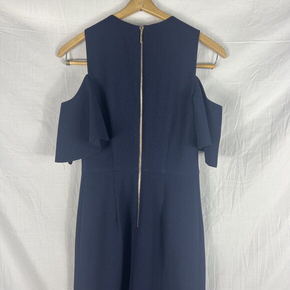 Karl Lagerfeld Navy Blue Wide Leg Sleeveless Jumpsuit Sz 0 Cold Shoulder V Neck - Picture 7 of 10